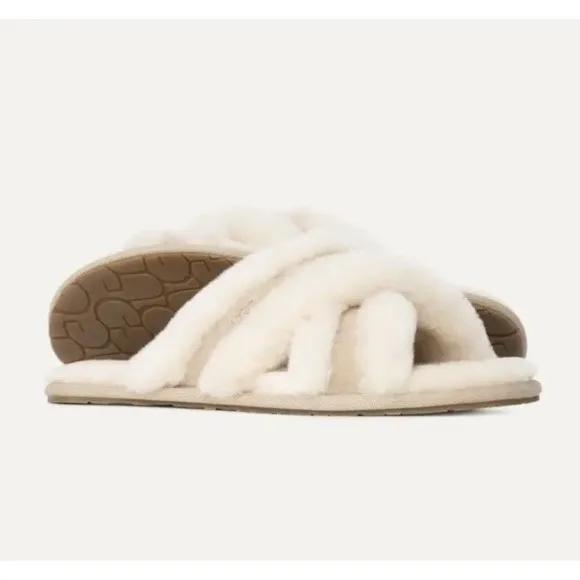 NEW Ugg Scuffita Slippers Women 6 Sheepskin Cross-Straps Slide Femme