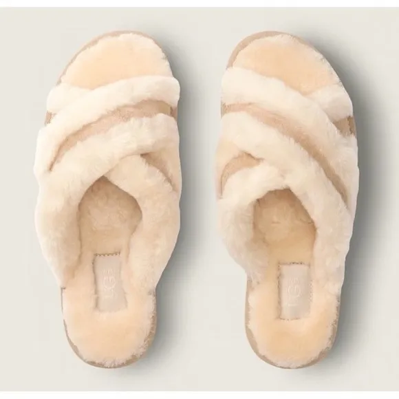 NEW Ugg Scuffita Slippers Women 6 Sheepskin Cross-Straps Slide Femme