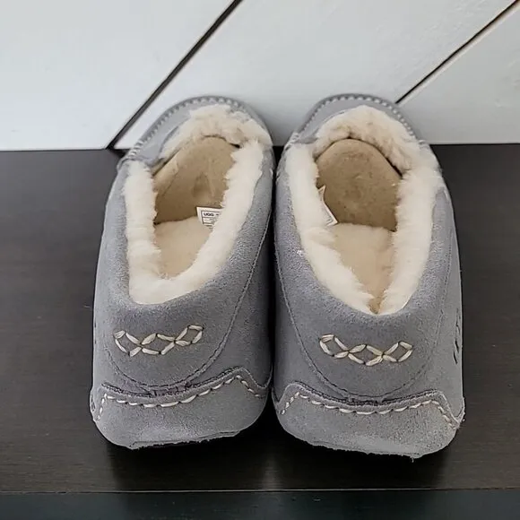 NEW Ugg Suede Fur slippers women 12 Ansley Slipper, Light Grey