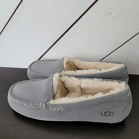 NEW Ugg Suede Fur slippers women 12 Ansley Slipper, Light Grey
