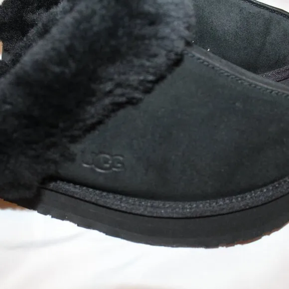 NEW UGG WOMEN'S DISQUETTE SUEDE‎ SHEARLING CUFF LINED SLIPPERS BLACK SZ 9