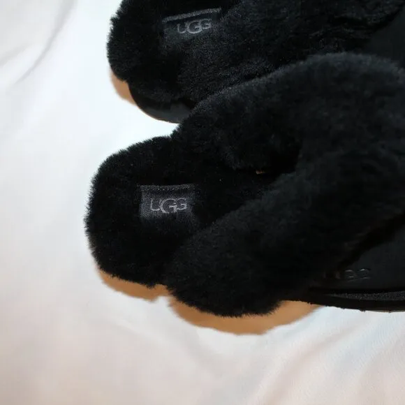 NEW UGG WOMEN'S DISQUETTE SUEDE‎ SHEARLING CUFF LINED SLIPPERS BLACK SZ 9