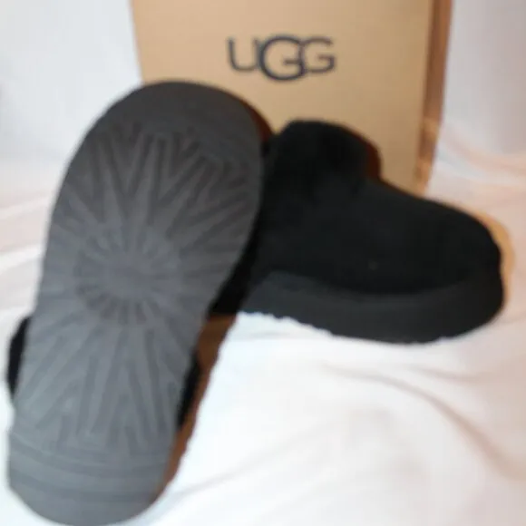 NEW UGG WOMEN'S DISQUETTE SUEDE‎ SHEARLING CUFF LINED SLIPPERS BLACK SZ 9