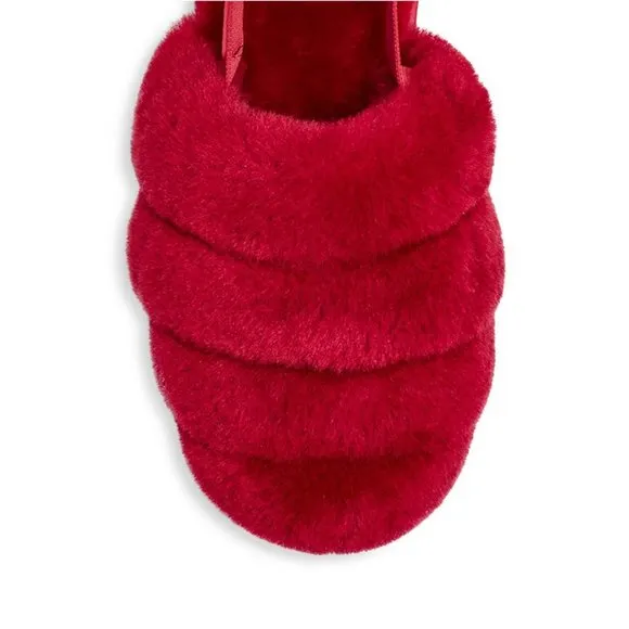 NEW UGG Womens US Size 7, 9, 10 Super Fluff Sheepskin Slippers, RIbbon Red