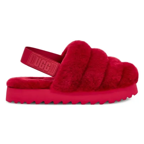 NEW UGG Womens US Size 7, 9, 10 Super Fluff Sheepskin Slippers, RIbbon Red