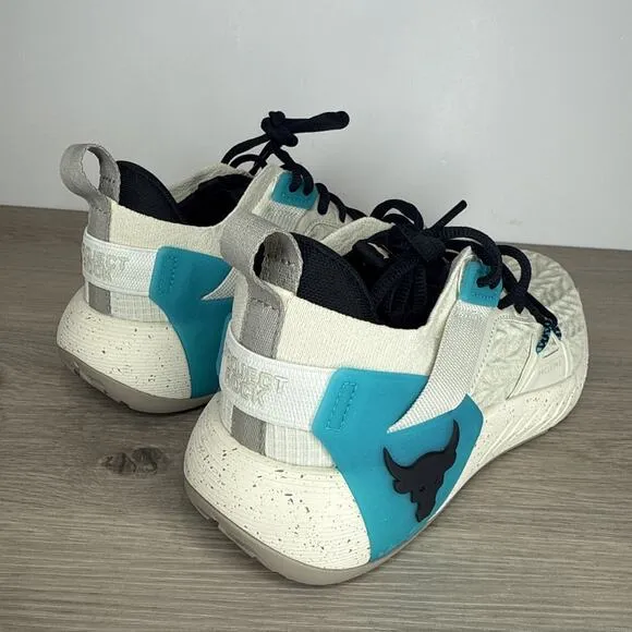 New Under Armour Project Rock 6 Training Shoes Men's Size 7.5 Tan Teal 3026534