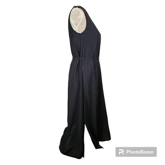 NEW VINCE Black Casual  V-Neck Fit and Flare Midi Dress Size X-Small Minimalist