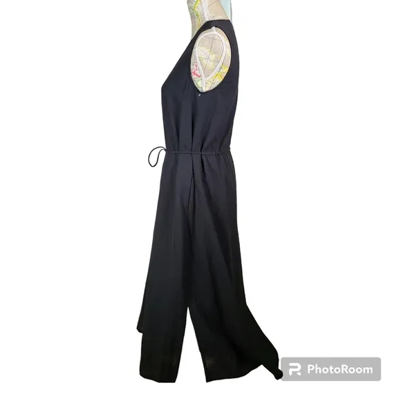 NEW VINCE Black Casual  V-Neck Fit and Flare Midi Dress Size X-Small Minimalist