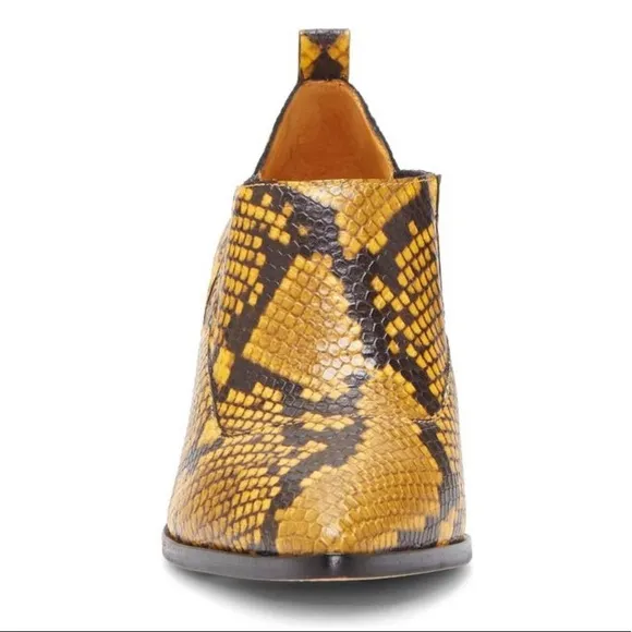New Vince Camuto Yellow Leather Jetera Western Snake Print Ankle Boots Size 7