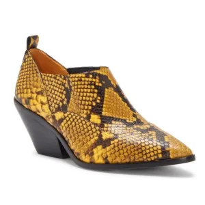 New Vince Camuto Yellow Leather Jetera Western Snake Print Ankle Boots Size 7