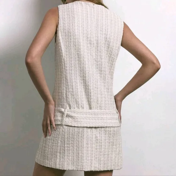 New Winter Retro Apricot Tweed Mini Dress, Elegant Luxury Vintage Suitable