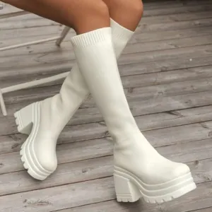 New Women's Casual Knitted High Heel, Thick Bottom, Over-The-Knee, Stretchy