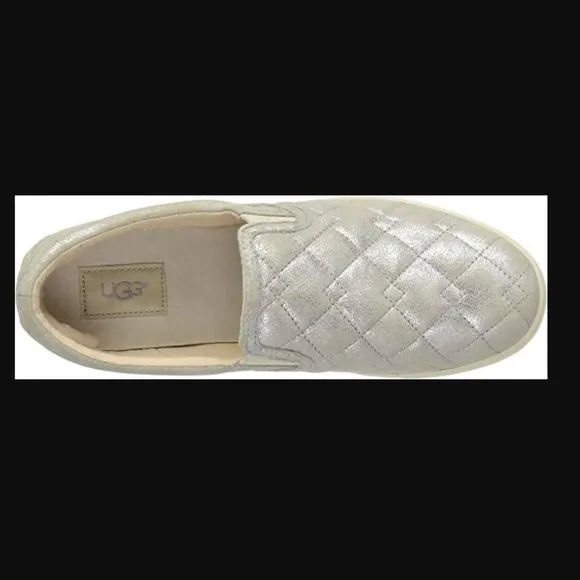 NEW  Womens Ugg Fierce Deco Quilt Silver Leather Casual Slip On Shoes - size 9.5