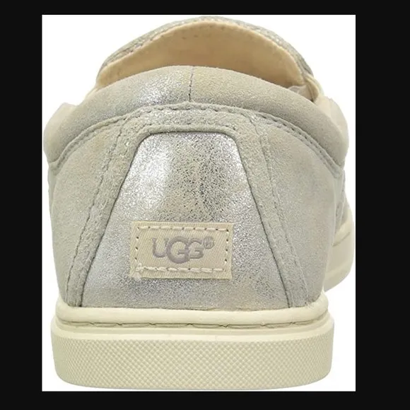 NEW  Womens Ugg Fierce Deco Quilt Silver Leather Casual Slip On Shoes - size 9.5