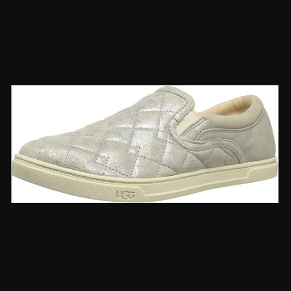 NEW  Womens Ugg Fierce Deco Quilt Silver Leather Casual Slip On Shoes - size 9.5