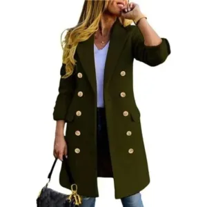 New Womens Winter Wool Coats Double Breasted Green Warm Long Coat
