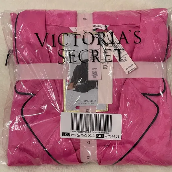 NEW XL (TALL) VICTORIA'S SECRET Hearts Hollywood Pink Satin Pajama and slipper
