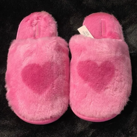NEW XL (TALL) VICTORIA'S SECRET Hearts Hollywood Pink Satin Pajama and slipper