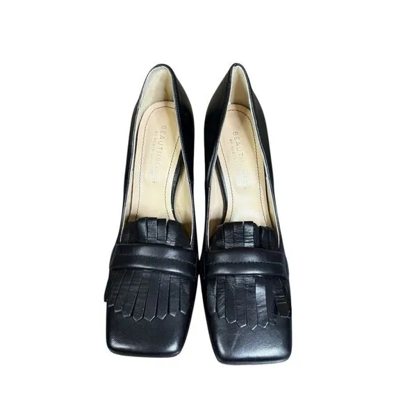 NEW Beautiisoles Made in Italy Women's Loretta Black Leather Fringe Pumps 8