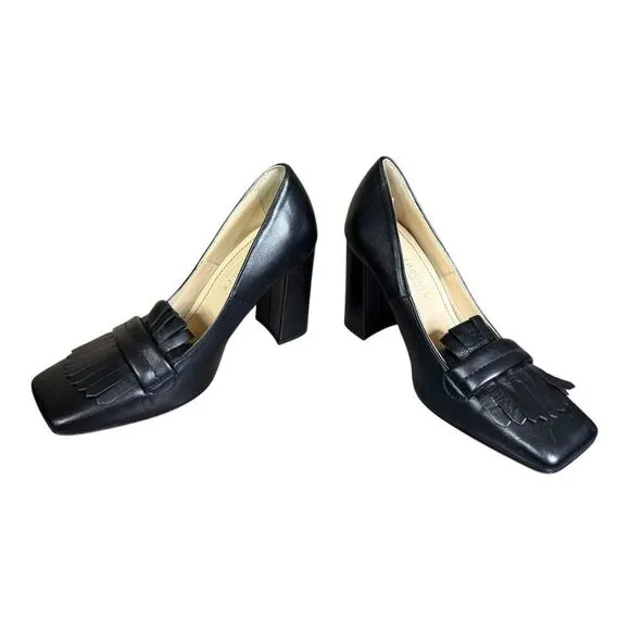NEW Beautiisoles Made in Italy Women's Loretta Black Leather Fringe Pumps 8
