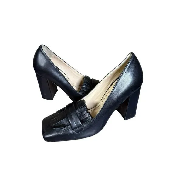 NEW Beautiisoles Made in Italy Women's Loretta Black Leather Fringe Pumps 8