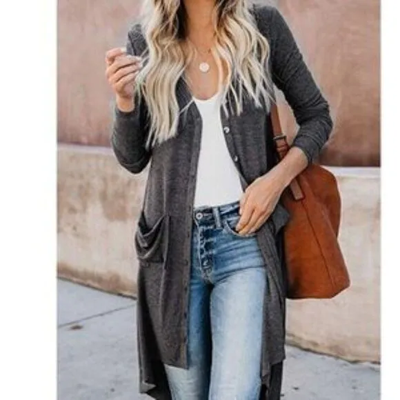 New Button Down Pocketed Knit Cardigan