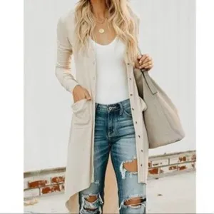 New Button Down Pocketed Knit Cardigan