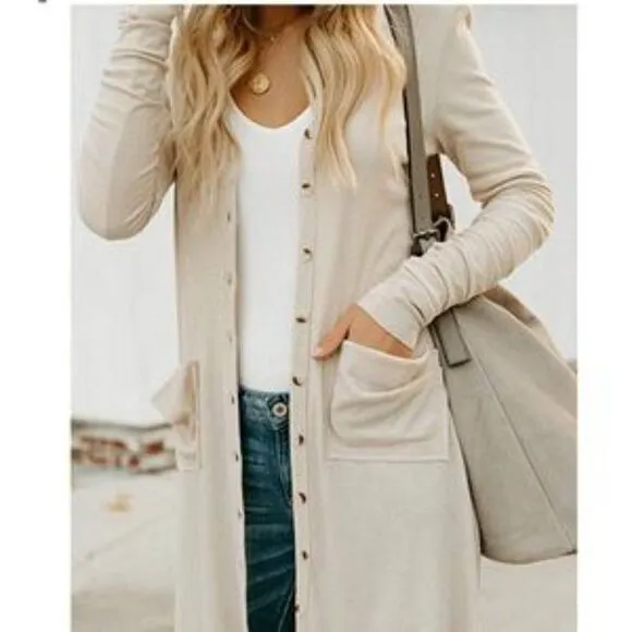 New Button Down Pocketed Knit Cardigan