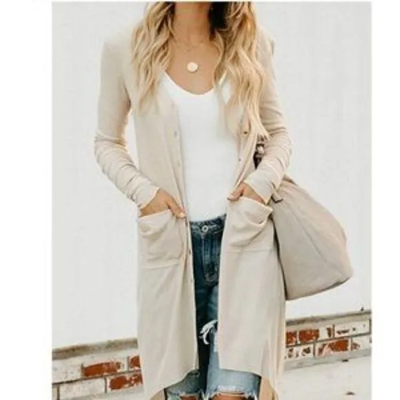New Button Down Pocketed Knit Cardigan