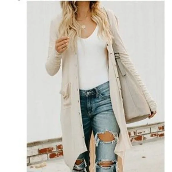 New Button Down Pocketed Knit Cardigan