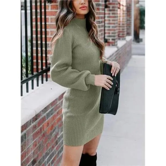 New Elasticity Slim Sweater Bodycon Mini Sweater Dress, Beauty Green