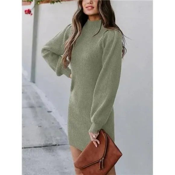 New Elasticity Slim Sweater Bodycon Mini Sweater Dress, Beauty Green