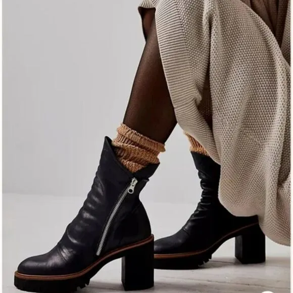 New Free People Jack Zip Ankle Boots in Black 38.5 38 1/2