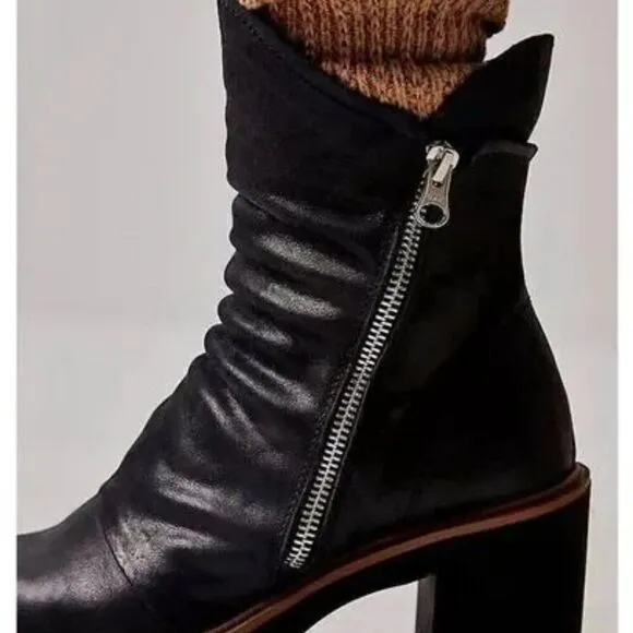 New Free People Jack Zip Ankle Boots in Black 38.5 38 1/2