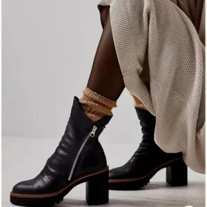 New Free People Jack Zip Ankle Boots in Black 38.5 38 1/2