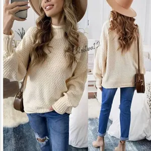 New High Neck Long Sleeve Chunky Knit Pullover Turtleneck Sweater