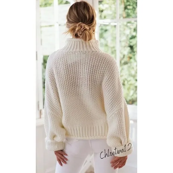 New High Neck Long Sleeve Chunky Knit Pullover Turtleneck Sweater