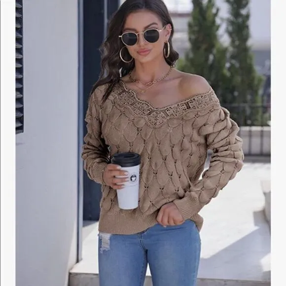 NEW Lace Knit Pullover Sweater
