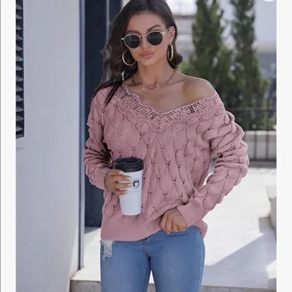 NEW Lace Knit Pullover Sweater