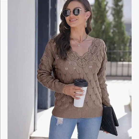 NEW Lace Knit Pullover Sweater