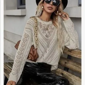 NEW Lace Splice Pullover Sweater Top