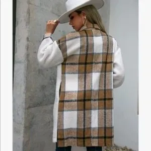 NEW Lapel Button Down Long Plaid Fuzzy Shacket