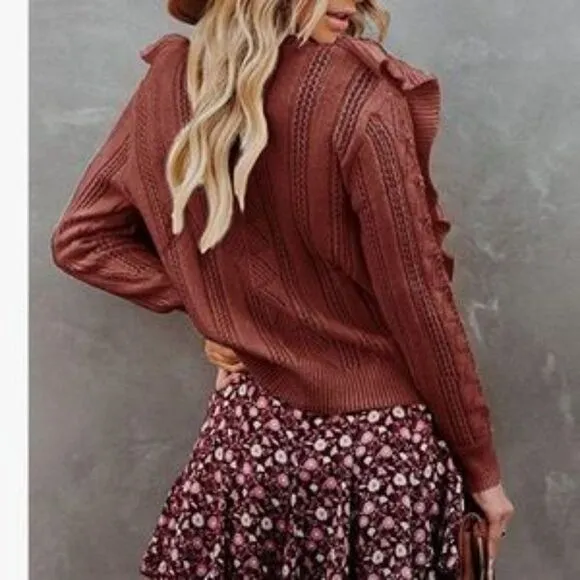 NEW Long Sleeve Ruffle Button Down Sweater Cardigan