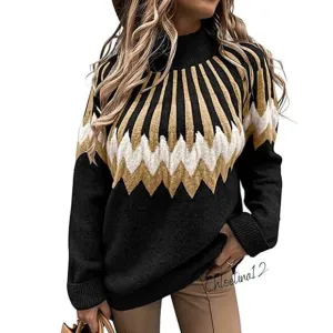 NEW Patterned Black Warm Pullover Sweater