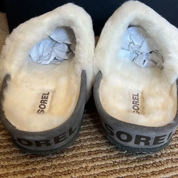 NEW SOREL faux fur slippers grey 5