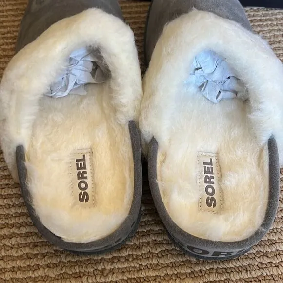 NEW SOREL faux fur slippers grey 5