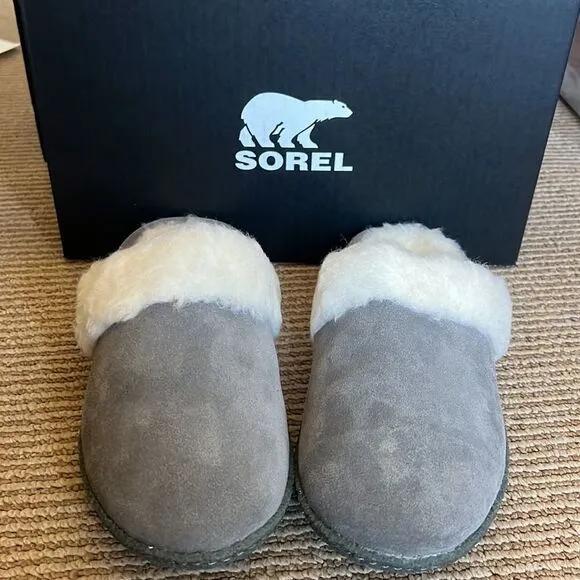 NEW SOREL faux fur slippers grey 5