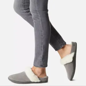 NEW SOREL faux fur slippers grey 5