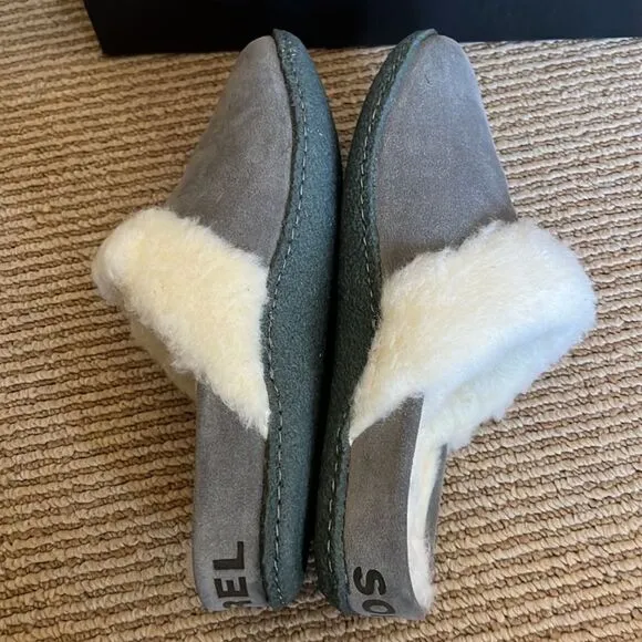 NEW SOREL faux fur slippers grey 5