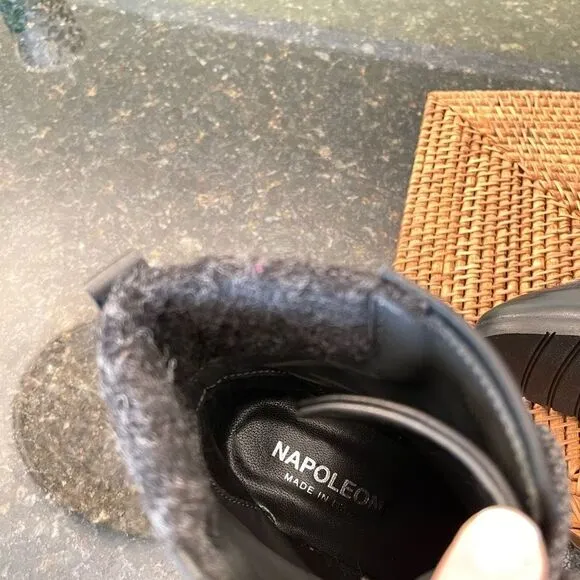 NEW SZ 41 Napoleoni Black Leather Ankle Boots